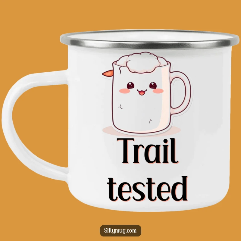 Funny Kawaii Cracked Camping Mug: Sheepish Grins for Outdoor Humor