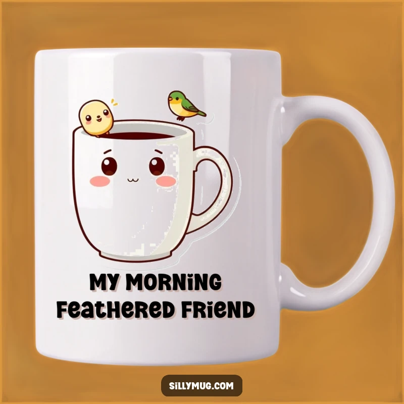 Funny Kawaii Mug Buddy: Adorable Character with Bird, Perfect Quirky Gift