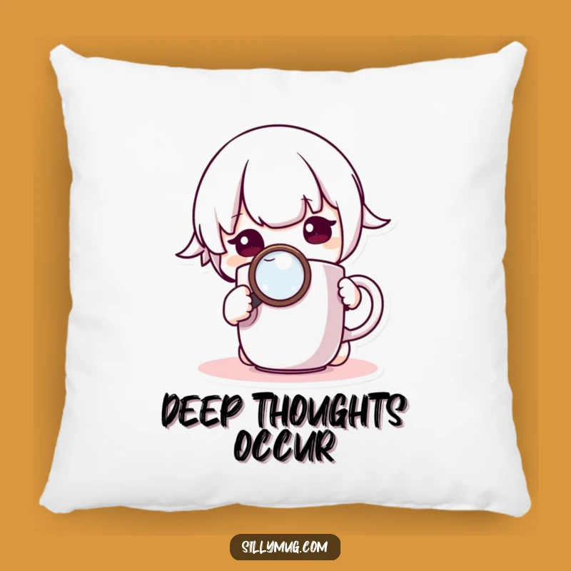 Funny Kawaii Pillow: Curious Character Mug Magnifier - Soft & Humorous Accent