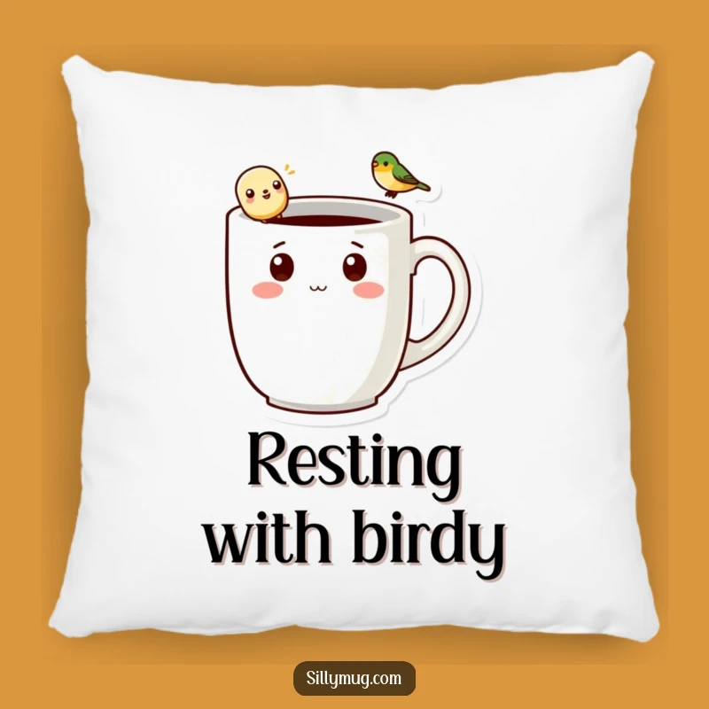 Soft Funny Kawaii Mug Pillow: Cozy Character & Bird Cushion, Perfect Snuggle Gift