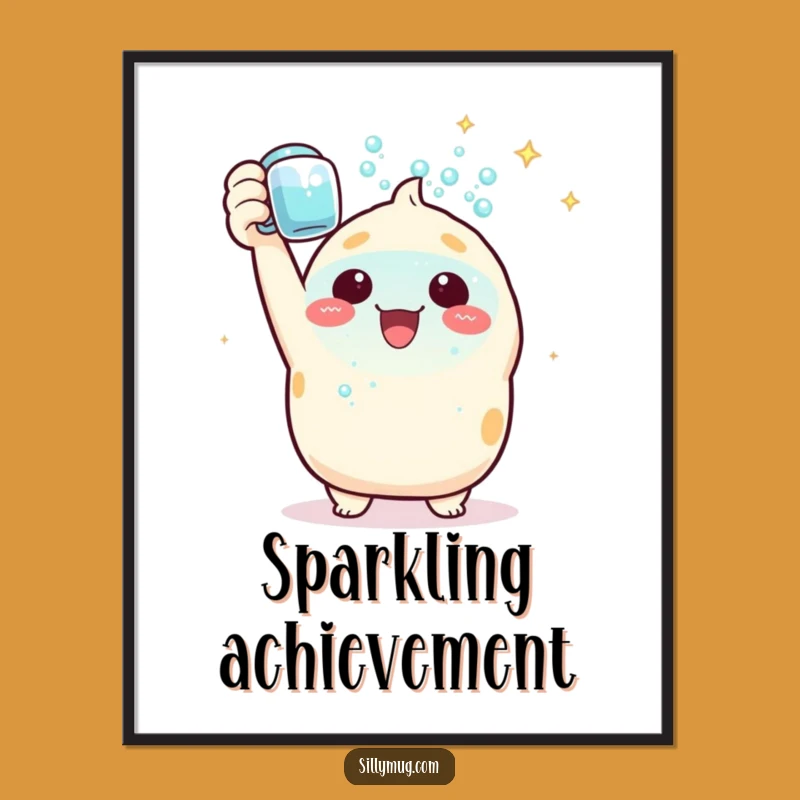Funny Kawaii Digital Art: Triumphant Bubble Mug - Instant Celebration Decor