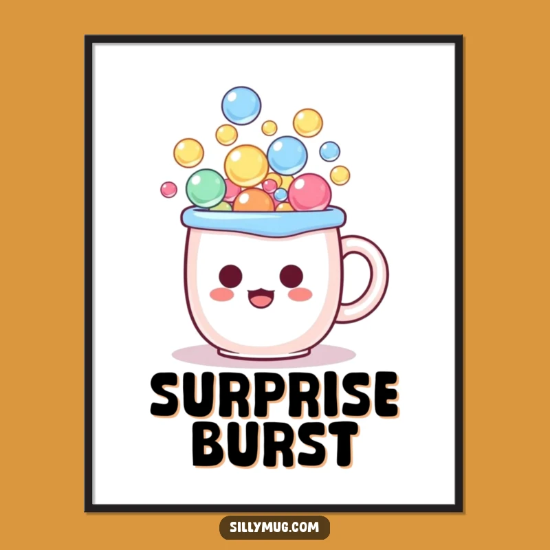 Funny Kawaii Bubble Digital Art: Surprised Character for Whimsical Decor Gift