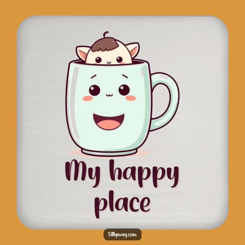 Playful Kawaii Mug Peek Coaster: Funny Protection for Your Surfaces