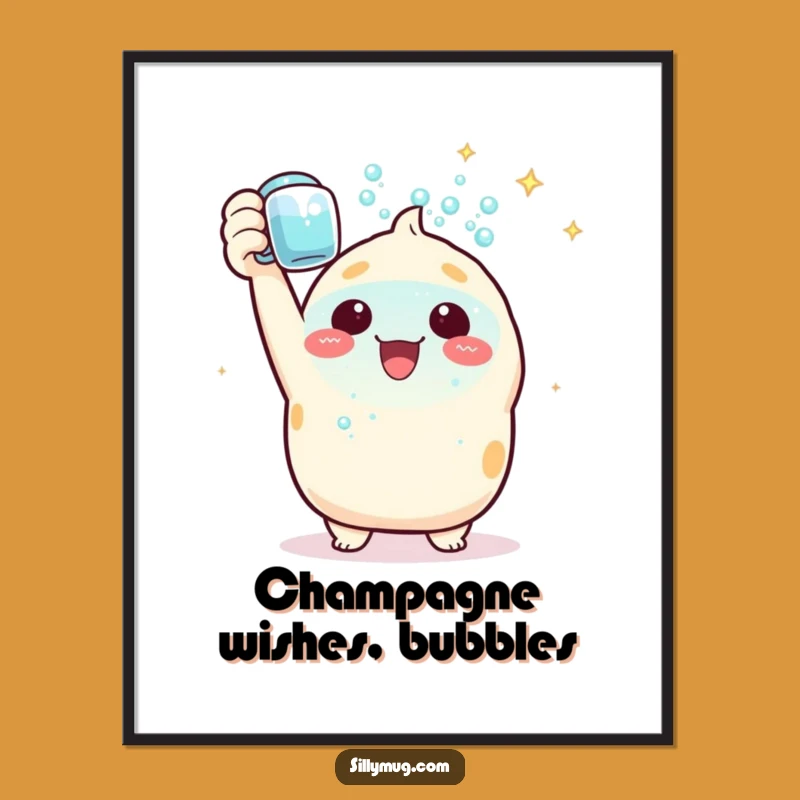 Funny Kawaii Poster: Triumphant Bubble Mug Art - Celebrate Your Space