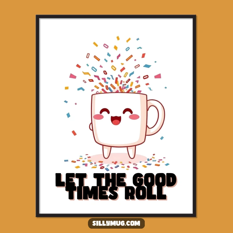 Funny Excited Kawaii Confetti Poster: Decorate with Celebration and Joyful Character Art