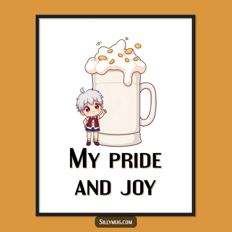 Funny Giant Mug Pose Poster: Hilarious Wall Art Celebrating the Joy of Oversized Coffee Cups