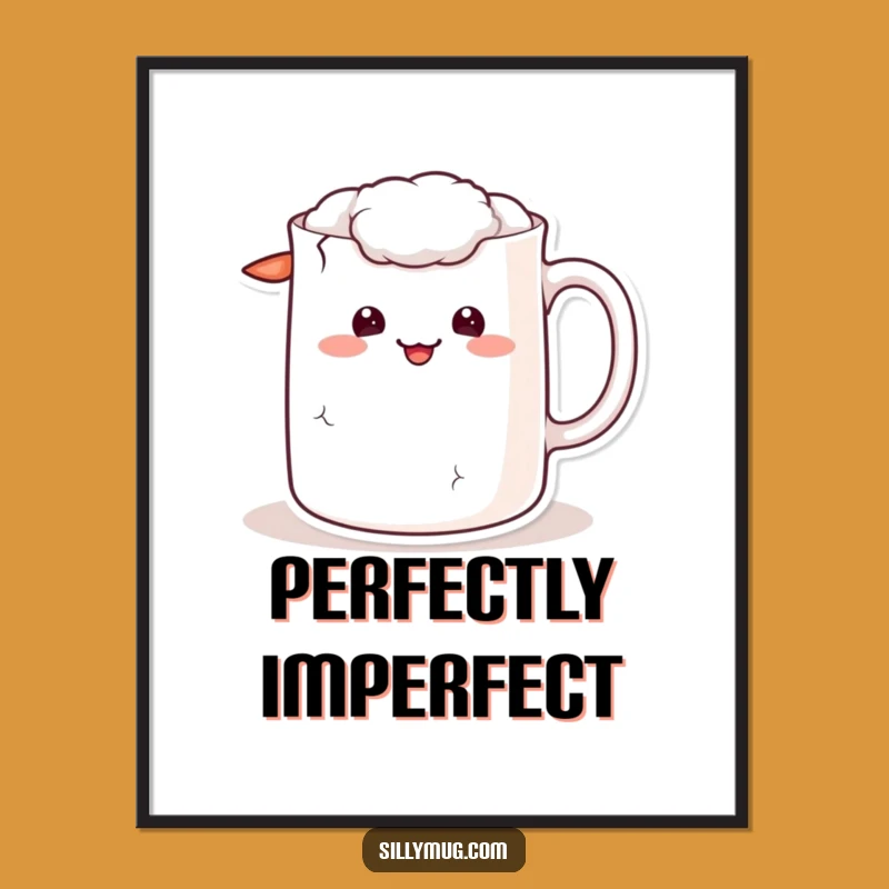 Funny Kawaii Cracked Poster: Sheepish Grins for Imperfectly Charming Wall Art Gift
