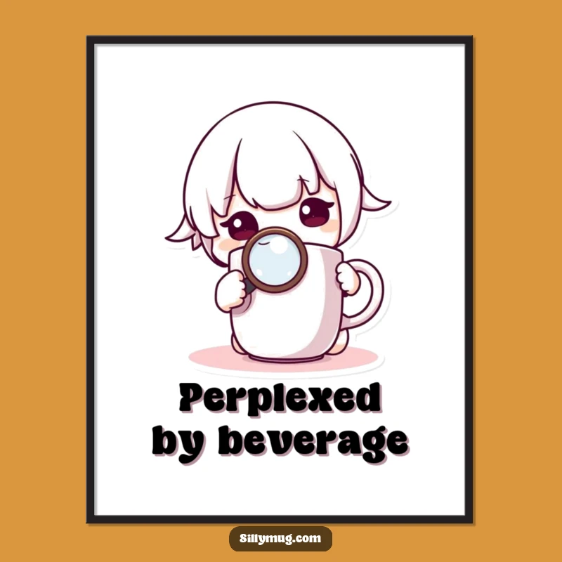 Funny Kawaii Poster: Curious Character Mug Study - Whimsical Wall Art & Gift