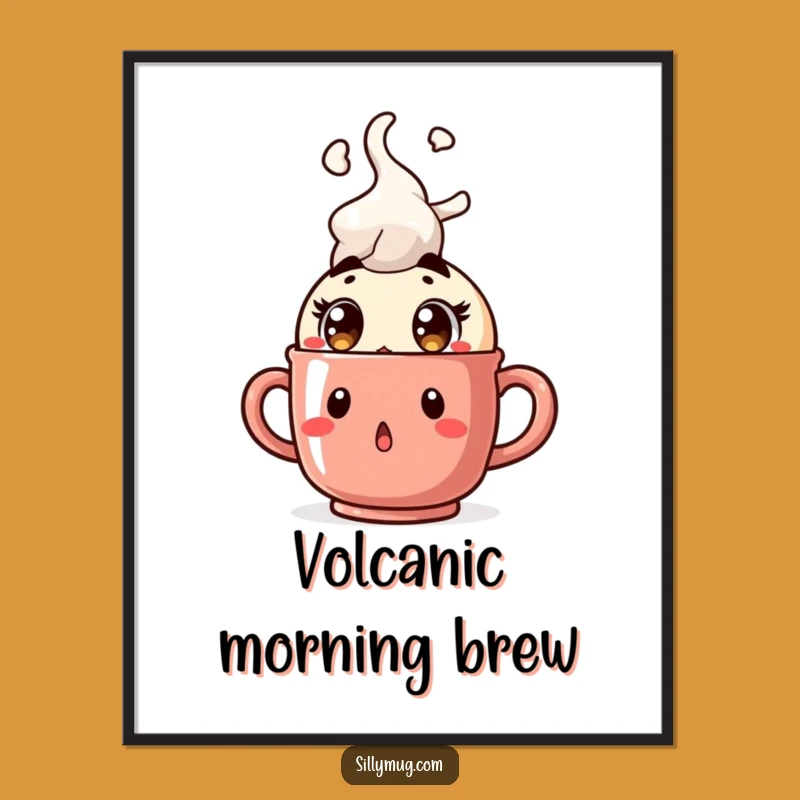 Funny Steam Poster: Surprised Character, Bursting Mug Art, Gift