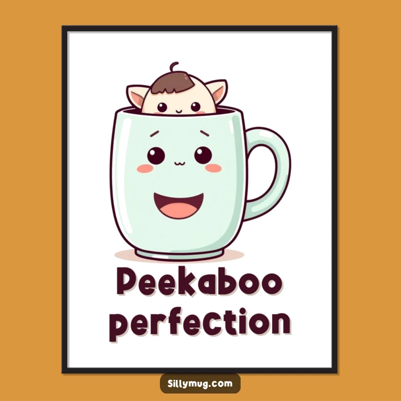 Giant Mug Kawaii Peek Poster: Funny Wall Art for a Cheerful Space