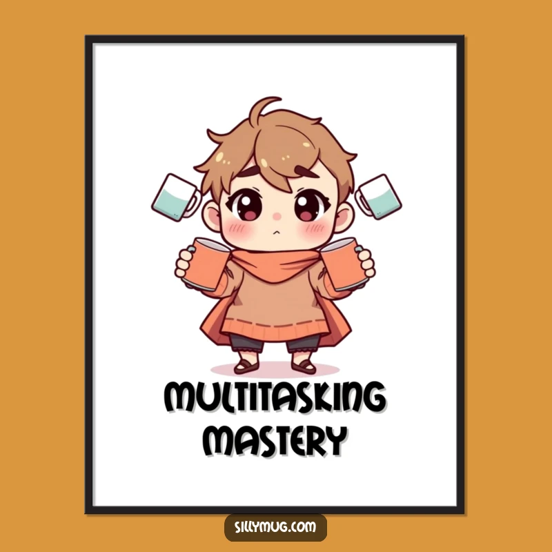 Funny Mug Juggling Art Poster: Humorous Wall Decor, Perfect Gift for Coffee Enthusiasts