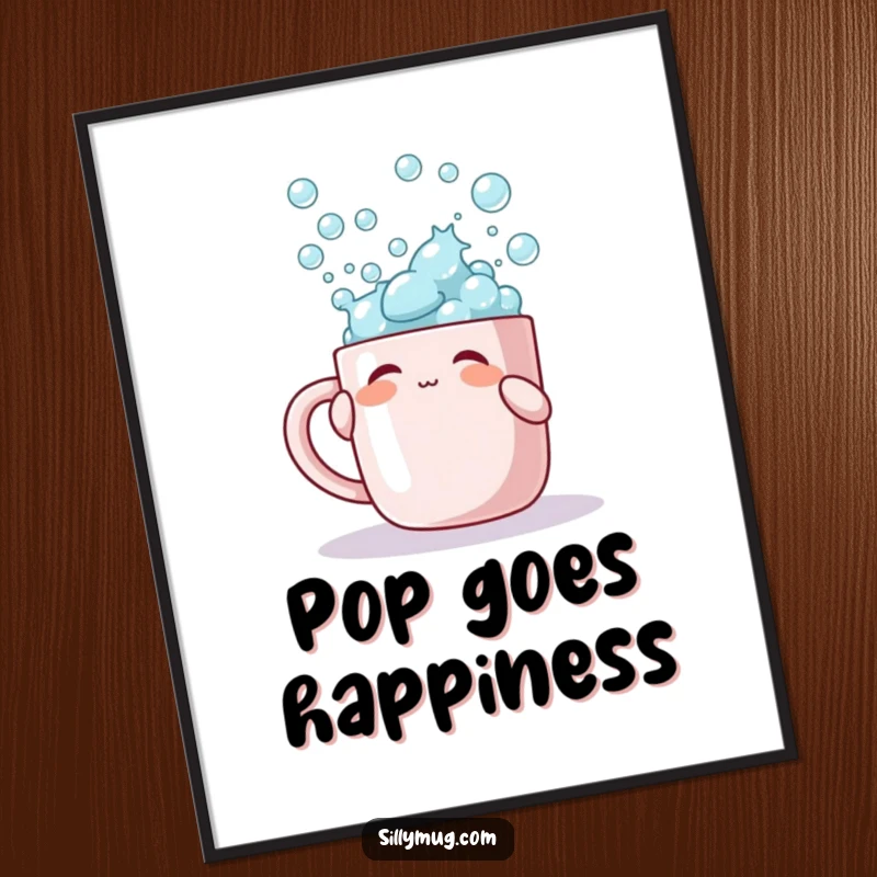 Funny poster of a character playfully tapping a mug overflowing with bubbles, adding cheerful decor.