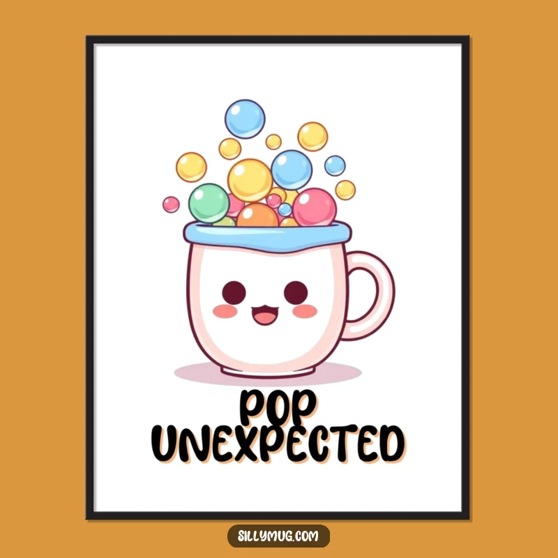 Funny Kawaii Bubble Poster: Surprised Character for Whimsical Wall Art Gift