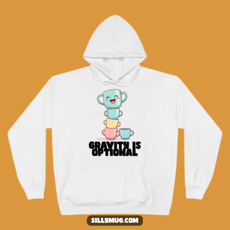 Cozy Funny Laughing Mug Tower Hoodie - Stay Warm with Hilarious Instability!