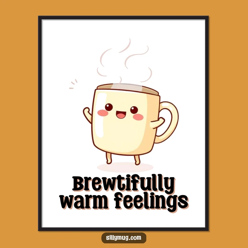 Funny Free Printable Wall Art: Kawaii Mug Dancing with Joyful Steam
