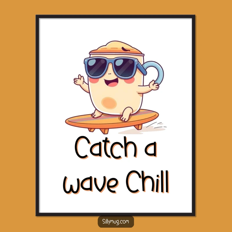 Funny Free Printable Wall Art: Surfing Mug Vibes - Humorous Downloadable Decor