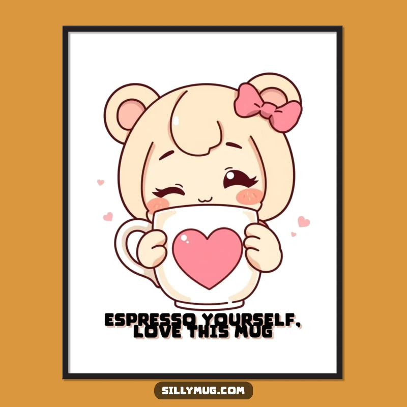 Free Printable Wall Art: Winking Heart Mug Character, Funny Downloadable Decor for Your Home