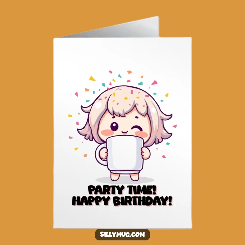Free Printable Birthday Card: Kawaii Confetti Mug Bash - Funny Downloadable Gift