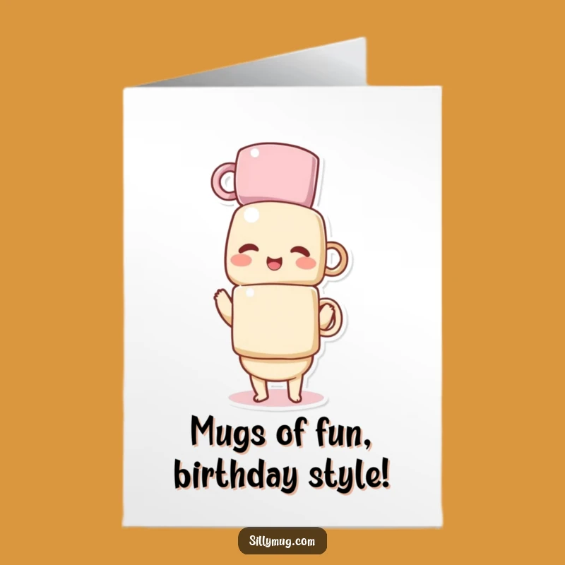 Free Printable Birthday Card: Giggling Kawaii Teacup Tower - Funny Downloadable Gift