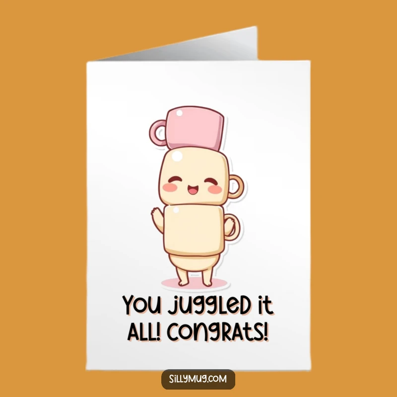 Free Printable Congrats Card: Giggling Kawaii Mug Stack - Funny Downloadable Gift