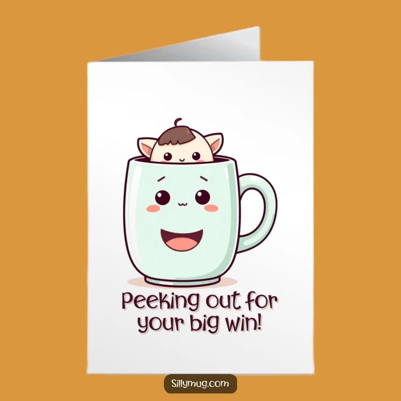 Free Printable Congrats Card: Playful Kawaii Mug Peek - Funny Downloadable Gift