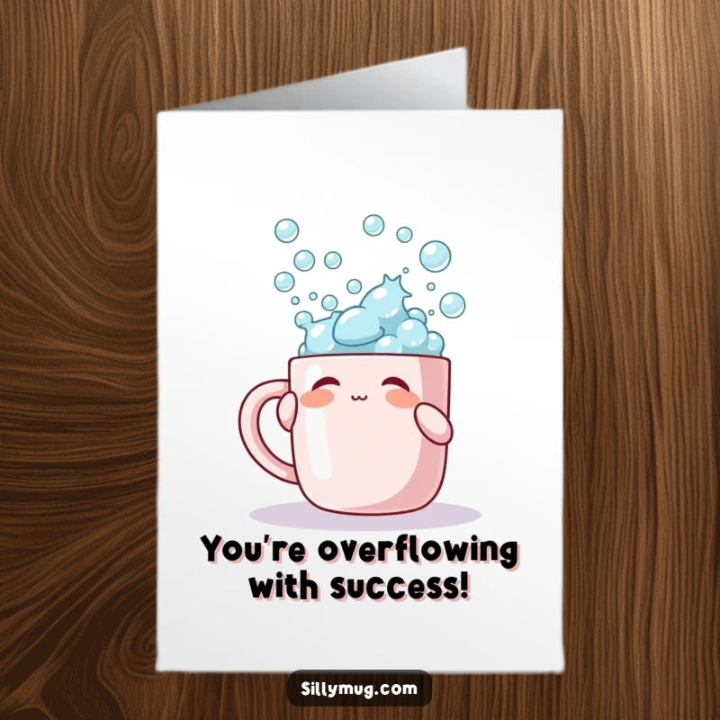 Funny Free Printable Congrats Card: Character playfully tapping a frothy mug, celebrating a bubbly success.