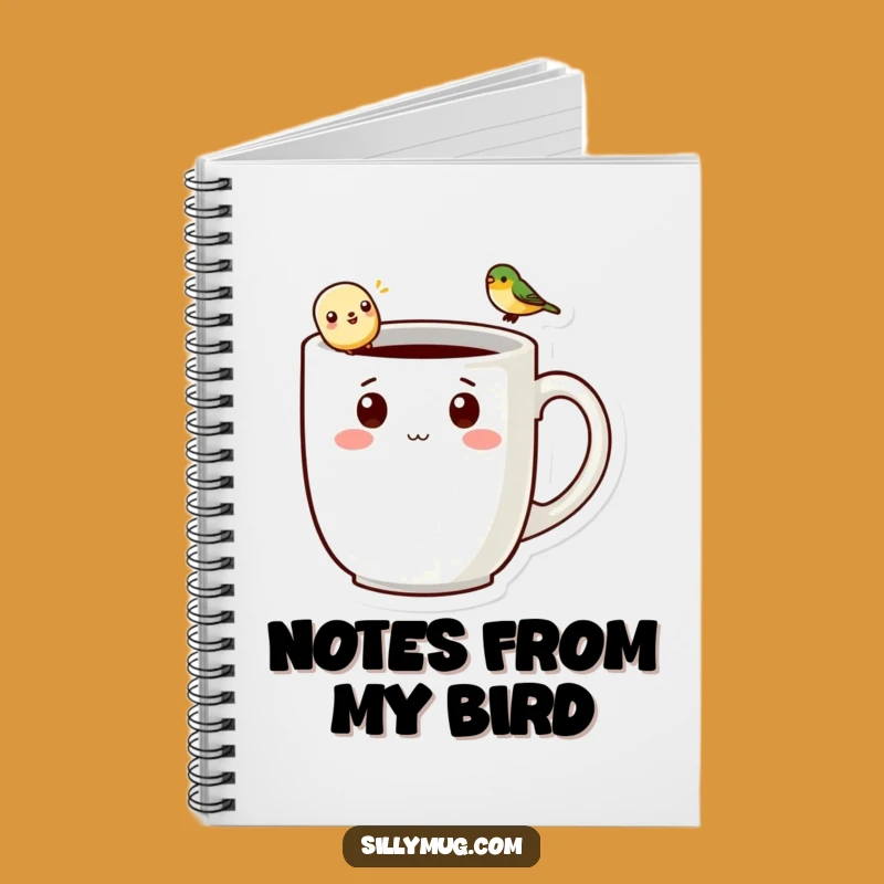 Funny Kawaii Mug Notebook: Lined Journal with Character & Bird, Handy Gift