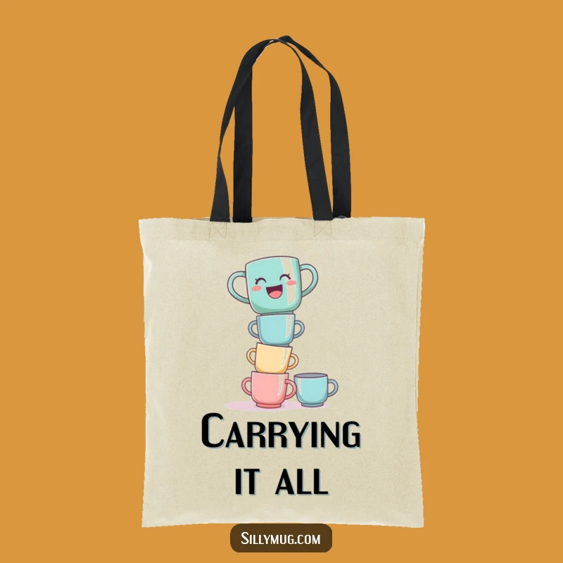 Funny Laughing Mug Tower Tote Bag - Carry Your Humor and Chaos with Style!