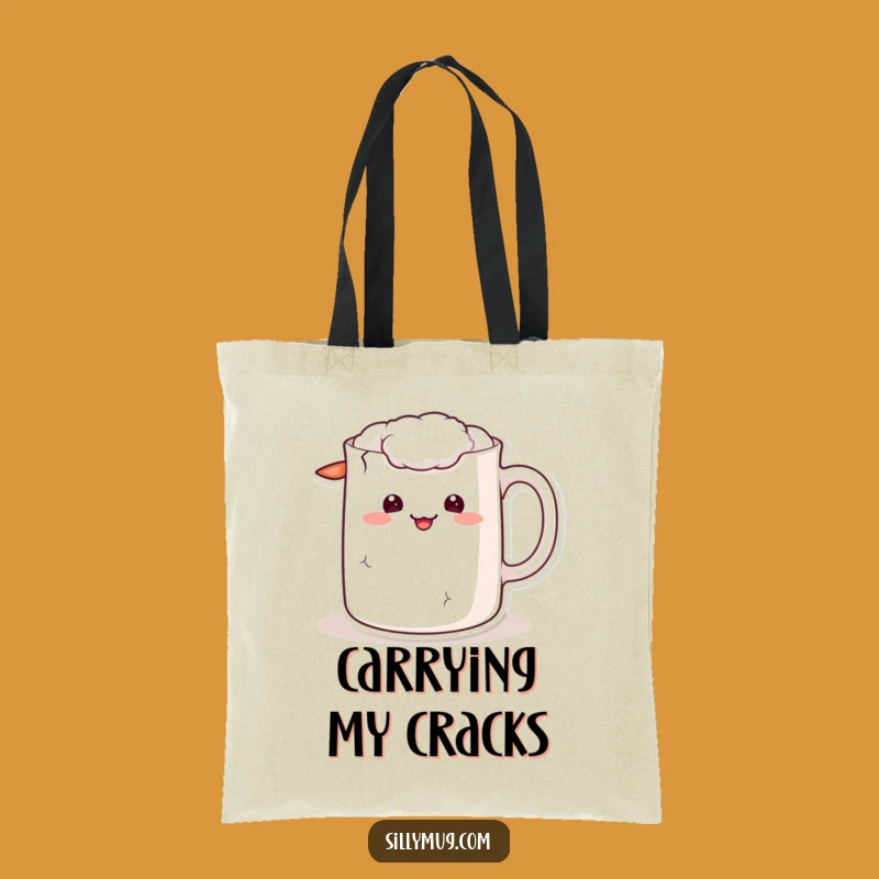 Funny Kawaii Cracked Tote: Carry Your Sheepish Grin with This Humorous Gift